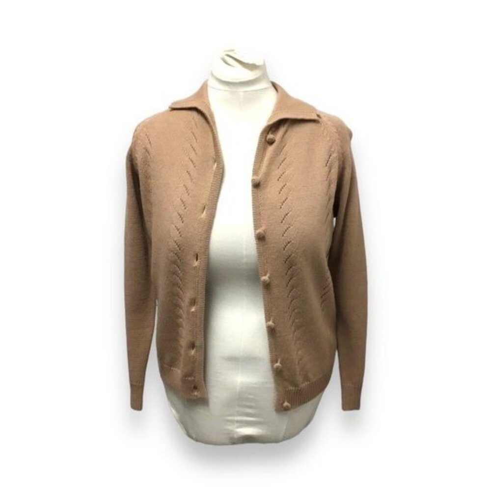 Su Lee Women’s Button Front Sweater Cardigan Vintage 60s 100% Pure Wool Camel XL
